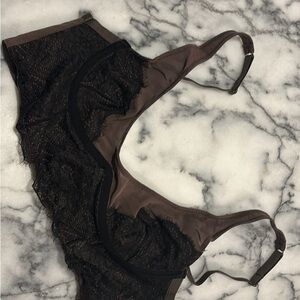 UO Out From Under Lace Trimmed Black and Brown Bralette